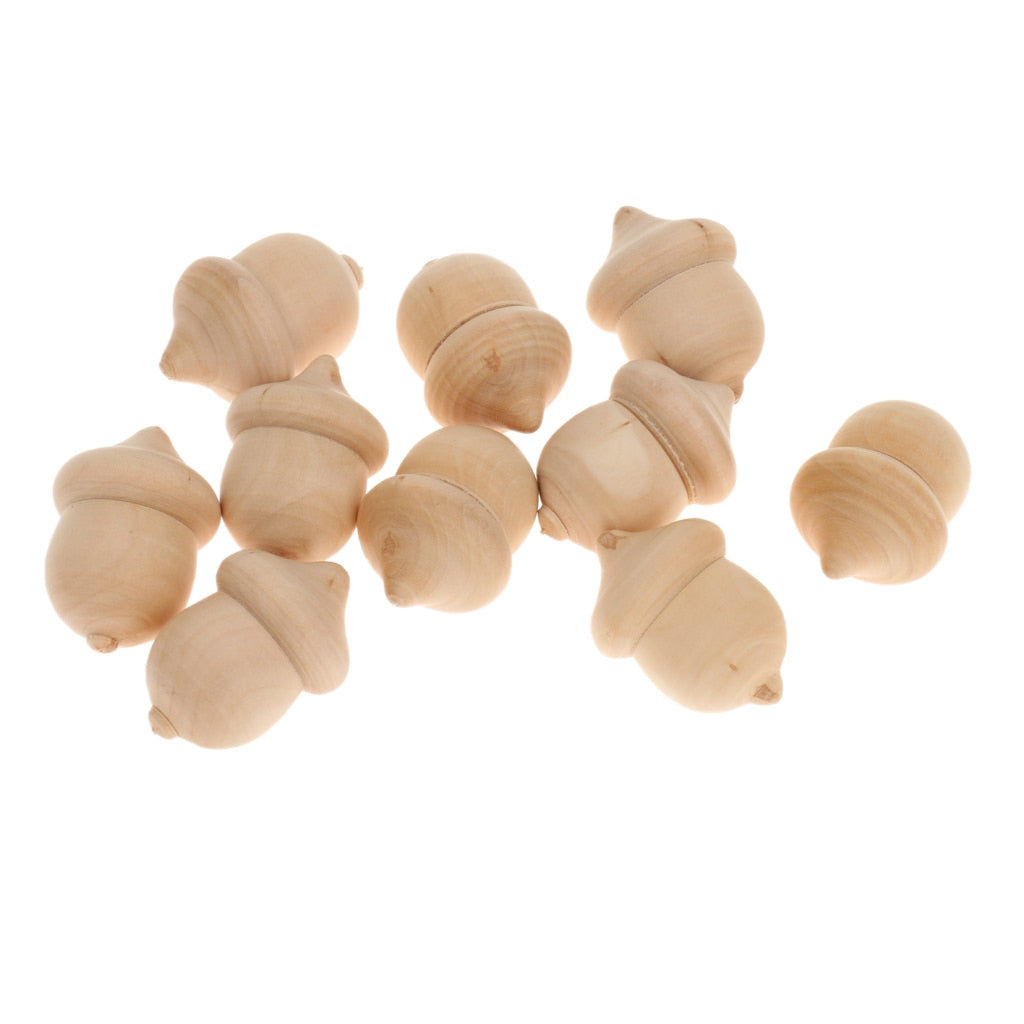 Ten Waldorf Acorns DIY Plain Unfinished Wood Montessori Educational Toys
