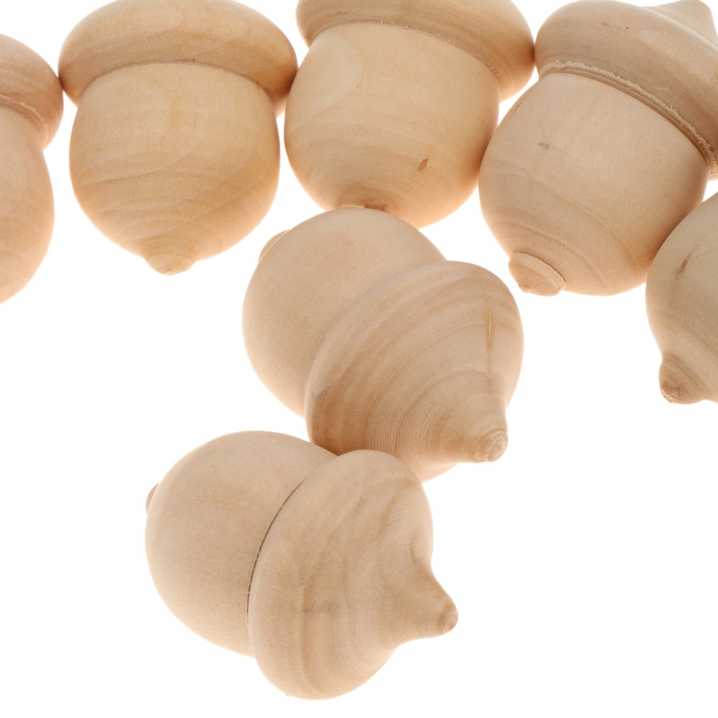 Ten Waldorf Acorns DIY Plain Unfinished Wood Montessori Educational Toys