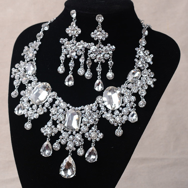 Water Drop Indian Crystal Bridal Jewellery Necklace & Earrings Set