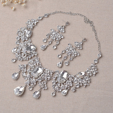 Water Drop Indian Crystal Bridal Jewellery Necklace & Earrings Set