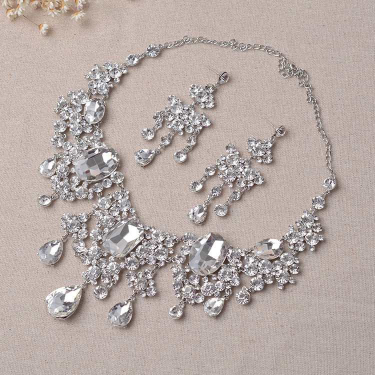 Water Drop Indian Crystal Bridal Jewellery Necklace & Earrings Set