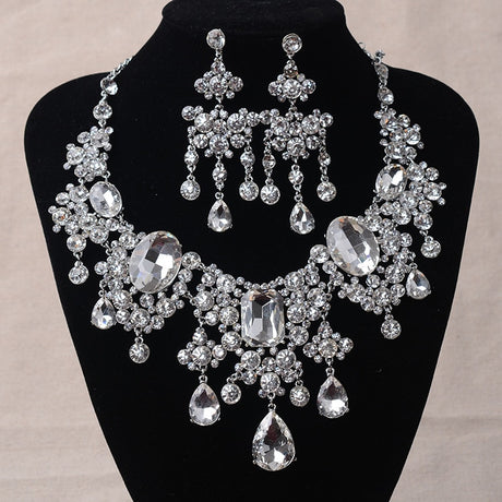Water Drop Indian Crystal Bridal Jewellery Necklace & Earrings Set