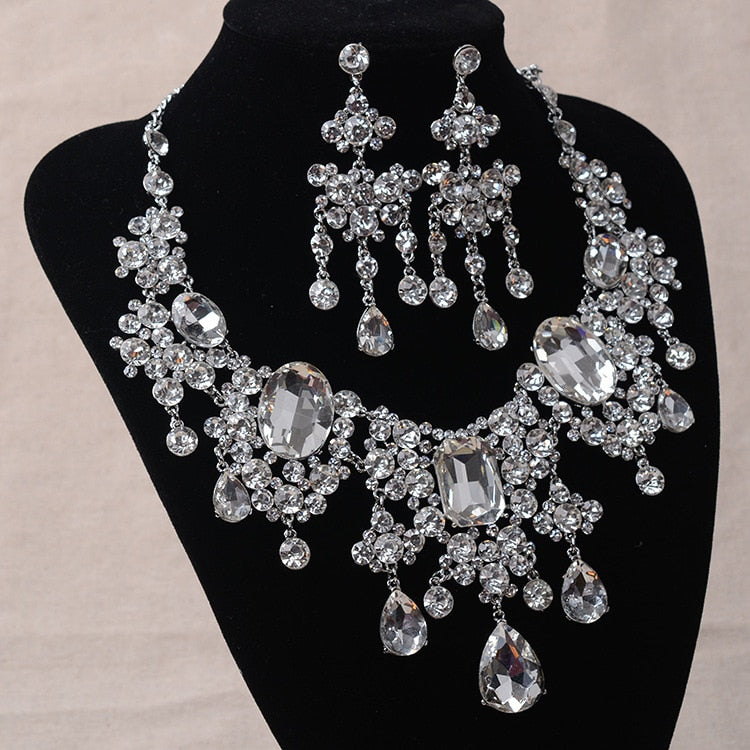 Water Drop Indian Crystal Bridal Jewellery Necklace & Earrings Set
