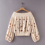 Lantern Sleeve Embroidered Off The Shoulder Boho Top