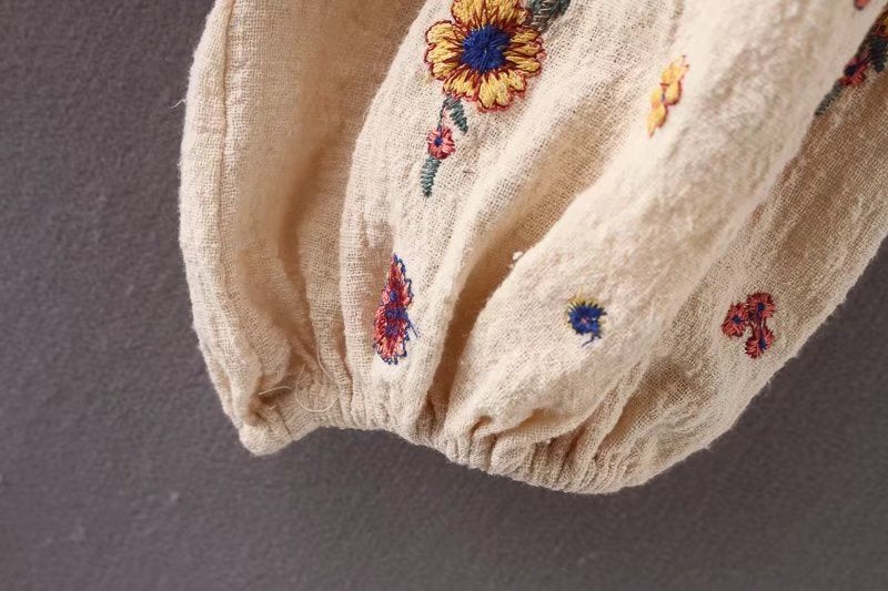 Lantern Sleeve Embroidered Off The Shoulder Boho Top