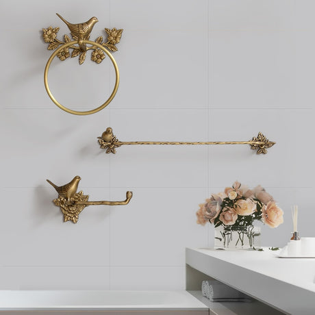 Woodland Birdy Bathroom Accessories Bird Towel Ring, Toilet Roll Holder and Towel Bar
