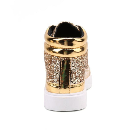 Golden Glittery Mens Shoes | Casual Streetwear High Top Men Sneakers - Woodland Gatherer