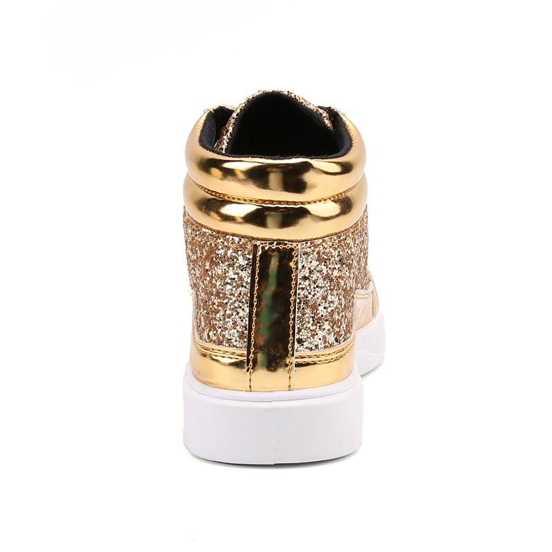 Golden Glittery Mens Shoes | Casual Streetwear High Top Men Sneakers - Woodland Gatherer