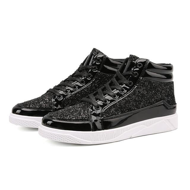 Golden Glittery Mens Shoes | Casual Streetwear High Top Men Sneakers - Woodland Gatherer