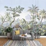 Retro Hand Painted Tropical Rainforest Wall Mural Wallpaper