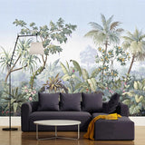 Retro Hand Painted Tropical Rainforest Wall Mural Wallpaper