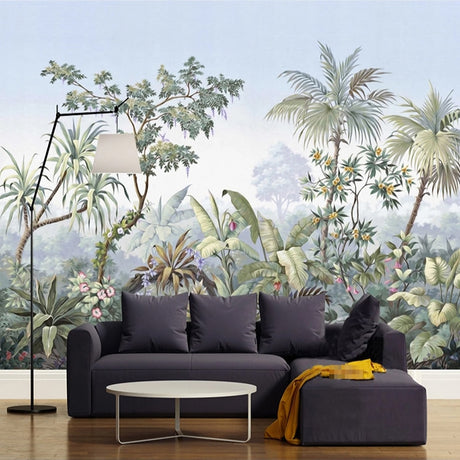 Retro Hand Painted Tropical Rainforest Wall Mural Wallpaper