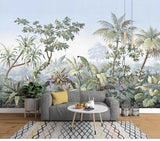 Retro Hand Painted Tropical Rainforest Wall Mural Wallpaper