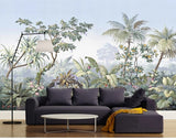 Retro Hand Painted Tropical Rainforest Wall Mural Wallpaper