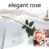 Five Long Stem White Silk Roses Artificial Flowers
