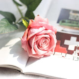 Five Long Stem White Silk Roses Artificial Flowers