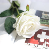 Five Long Stem White Silk Roses Artificial Flowers
