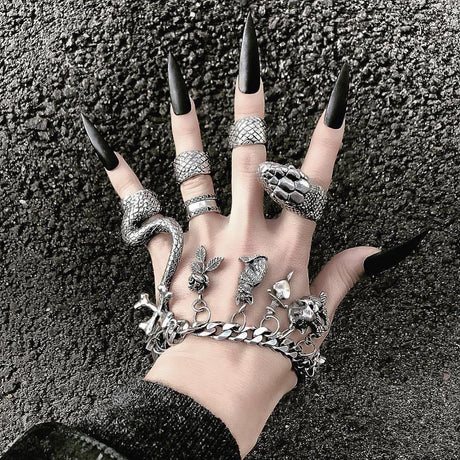 4Pcs/Set Gothic Snake Midi Ring Set | Vintage Punk Metal Knuckle Joint Rings - Woodland Gatherer