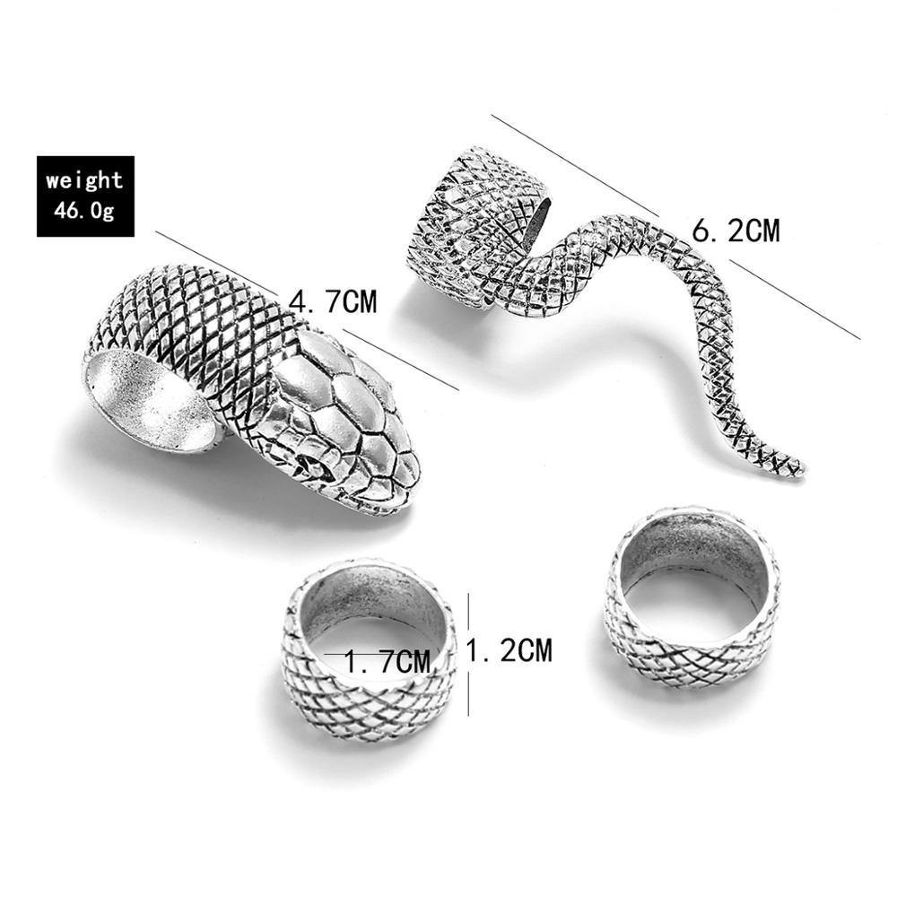 4Pcs/Set Gothic Snake Midi Ring Set | Vintage Punk Metal Knuckle Joint Rings - Woodland Gatherer
