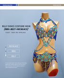 Beaded Crystal Belly Dance Costume Bra+Belt+Necklace 3pc Performance Set