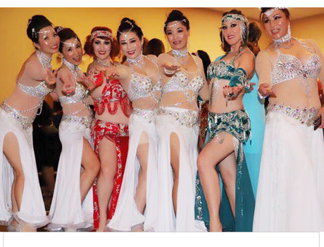 Beaded Crystal Belly Dance Costume Bra+Belt+Necklace 3pc Performance Set