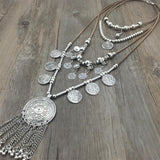 Handmade Indian Silver Coin Pendants Leather Necklace