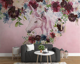 Unicorn Floral Silk Cloth Wallpaper