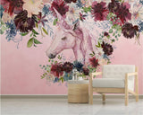 Unicorn Floral Silk Cloth Wallpaper