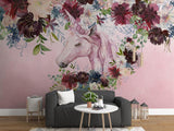 Unicorn Floral Silk Cloth Wallpaper