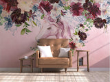 Unicorn Floral Silk Cloth Wallpaper