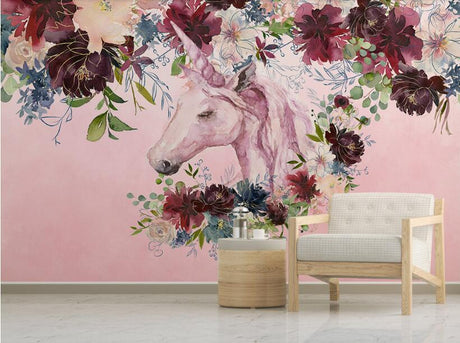 Unicorn Floral Silk Cloth Wallpaper