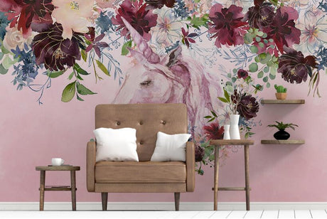 Unicorn Floral Silk Cloth Wallpaper