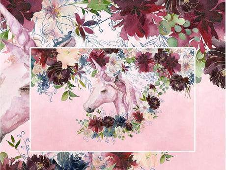 Unicorn Floral Silk Cloth Wallpaper