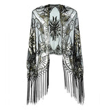 Sequinned 1920s Fringed Evening Shawl