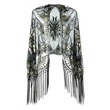 Sequinned 1920s Fringed Evening Shawl