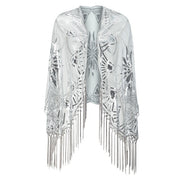 Sequinned 1920s Fringed Evening Shawl