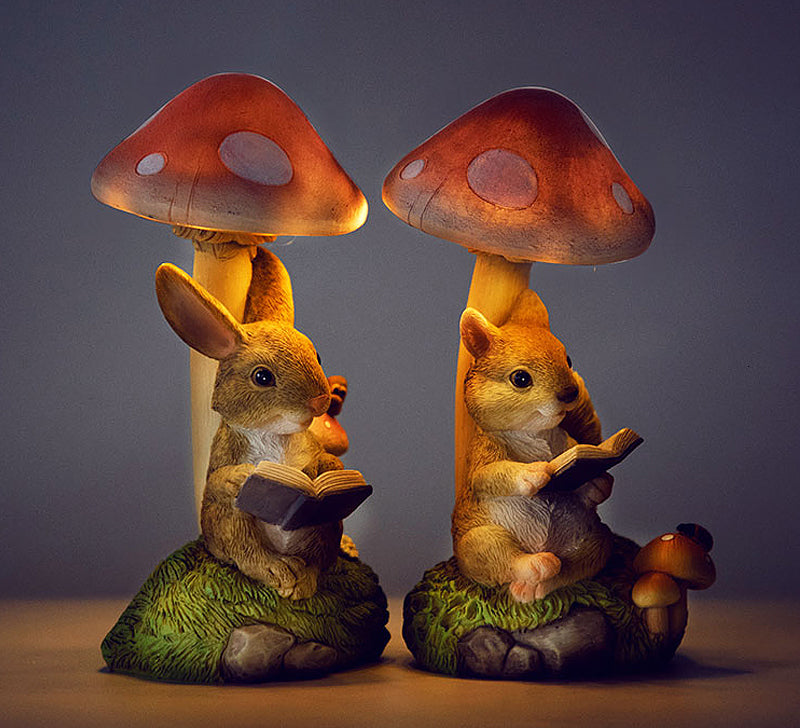 Rabbit & Hedgehog & Chipmunk Mushroom Lamps Solar Powered Night Lights