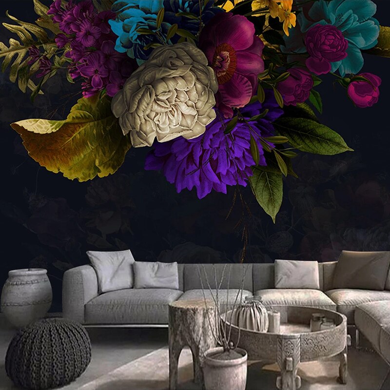 Night Garden Black Flower Wall Mural Wallpaper