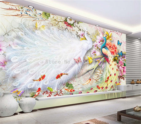 Peacock Courtship Wall Murals Wallpaper