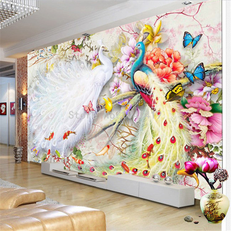 Peacock Courtship Wall Murals Wallpaper
