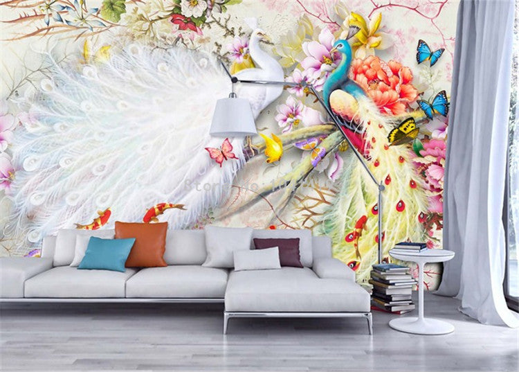 Peacock Courtship Wall Murals Wallpaper