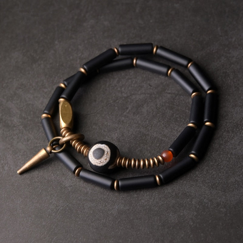 Tibetan Beads Black Onyx Bracelet Copper Healing & Protection Jewellery