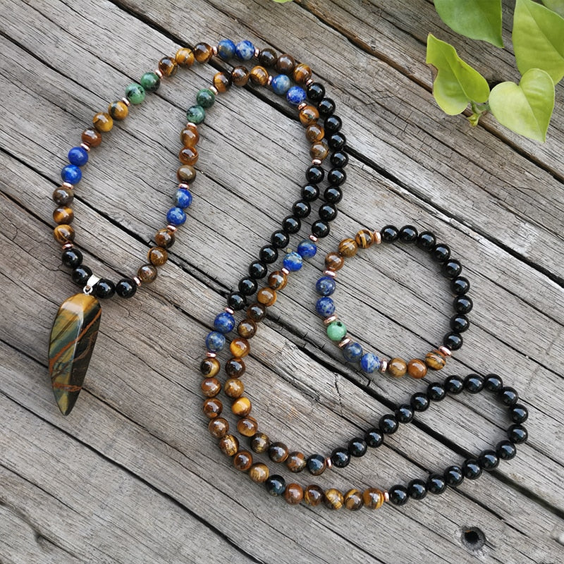 Natural Stone Mala Beads Lapis & Tigers Eye