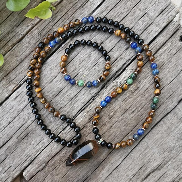 Natural Stone Mala Beads Lapis & Tigers Eye