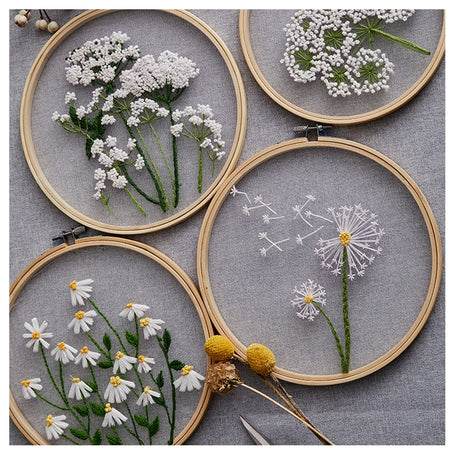 Mesh White Flowers DIY Embroidery Kit
