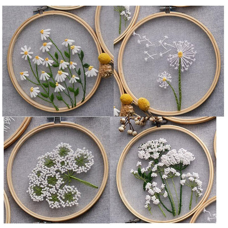 Mesh White Flowers DIY Embroidery Kit