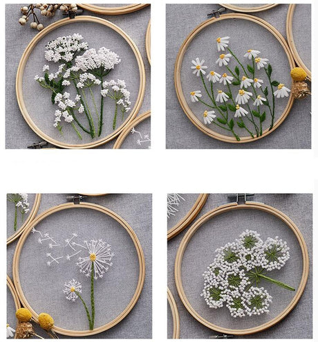 Mesh White Flowers DIY Embroidery Kit