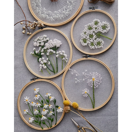 Mesh White Flowers DIY Embroidery Kit