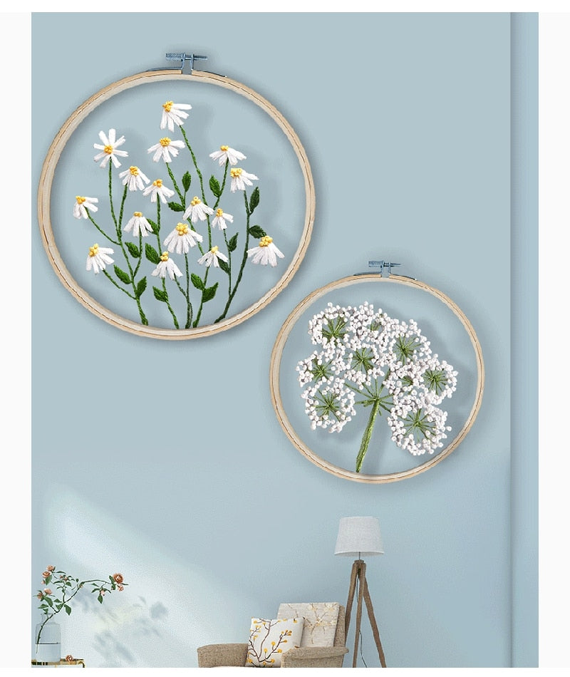 Mesh White Flowers DIY Embroidery Kit
