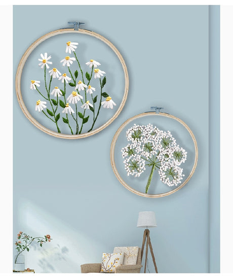 Mesh White Flowers DIY Embroidery Kit